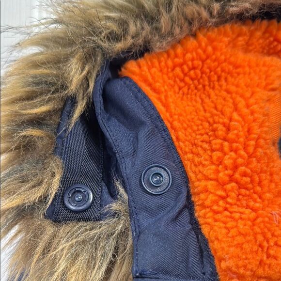 Polo by Ralph Lauren Blue and Orange Puffer Jacket with Faux Fur Hood - Picture 6 of 12
